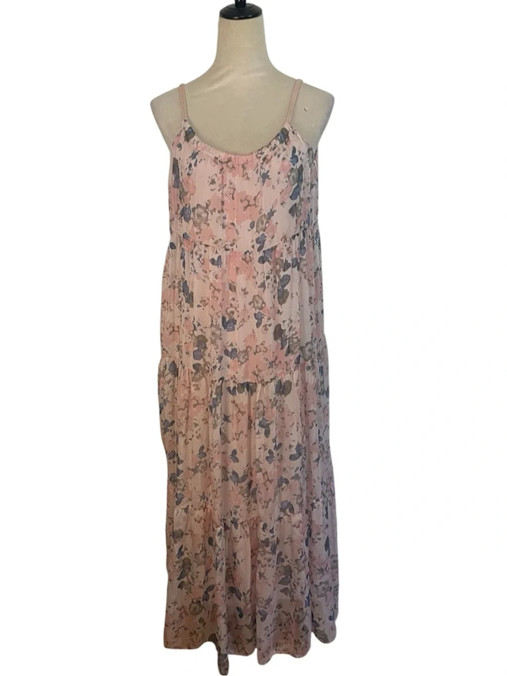 Elena Baldi Blush Watercolor Floral Maxi Dress